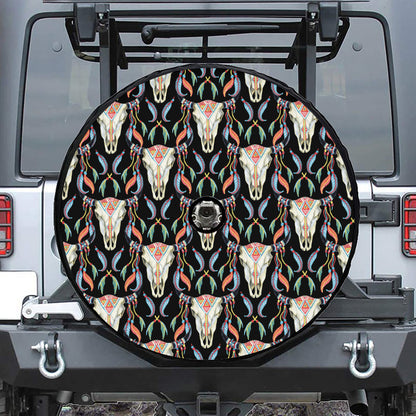 Native Buffalo Pattern Print Tire Cover With Camera Hole