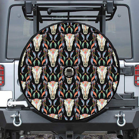 Native Buffalo Pattern Print Tire Cover With Camera Hole