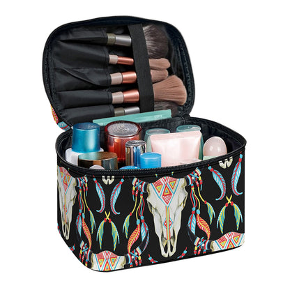 Native Buffalo Pattern Print Travel Makeup Bag