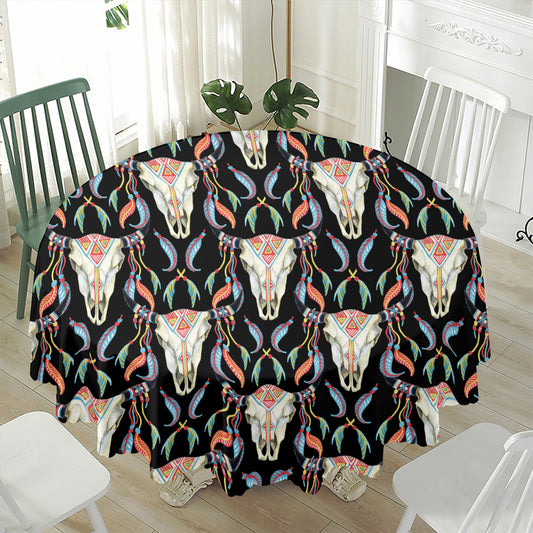 Native Buffalo Pattern Print Waterproof Round Tablecloth