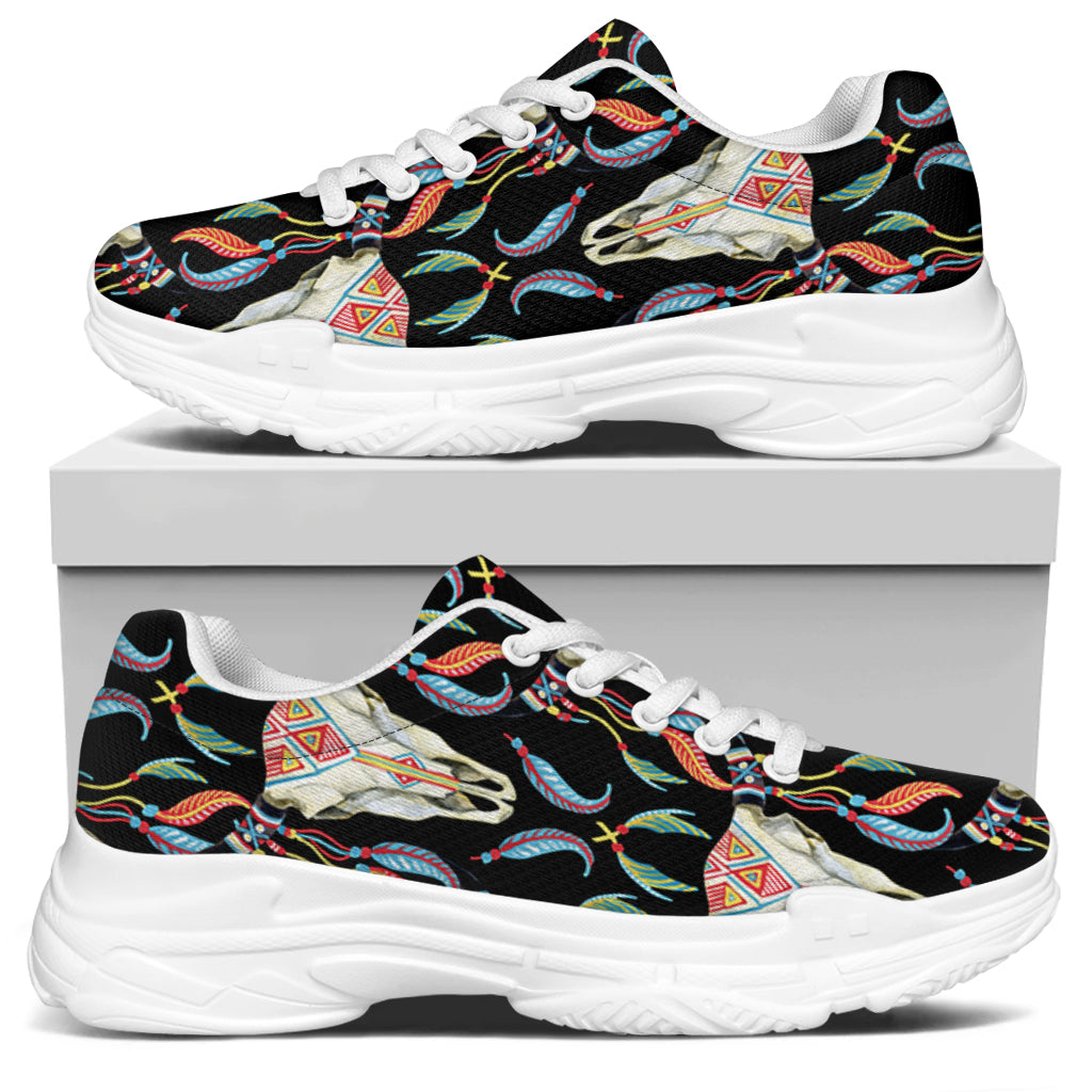 Native Buffalo Pattern Print White Chunky Shoes