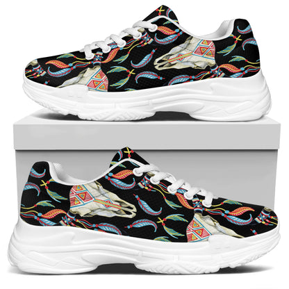 Native Buffalo Pattern Print White Chunky Shoes