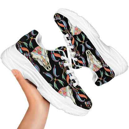 Native Buffalo Pattern Print White Chunky Shoes
