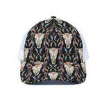Native Buffalo Pattern Print White Mesh Trucker Cap