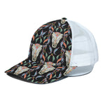 Native Buffalo Pattern Print White Mesh Trucker Cap