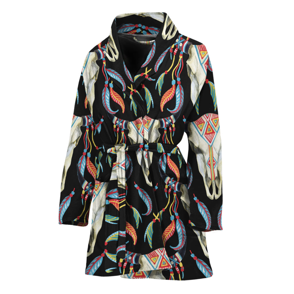 Native Buffalo Pattern Print Women's Bathrobe