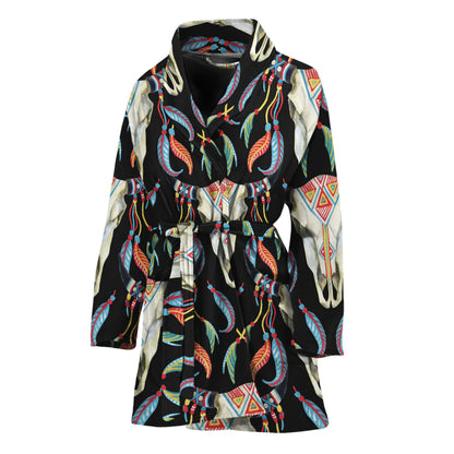 Native Buffalo Pattern Print Women's Bathrobe