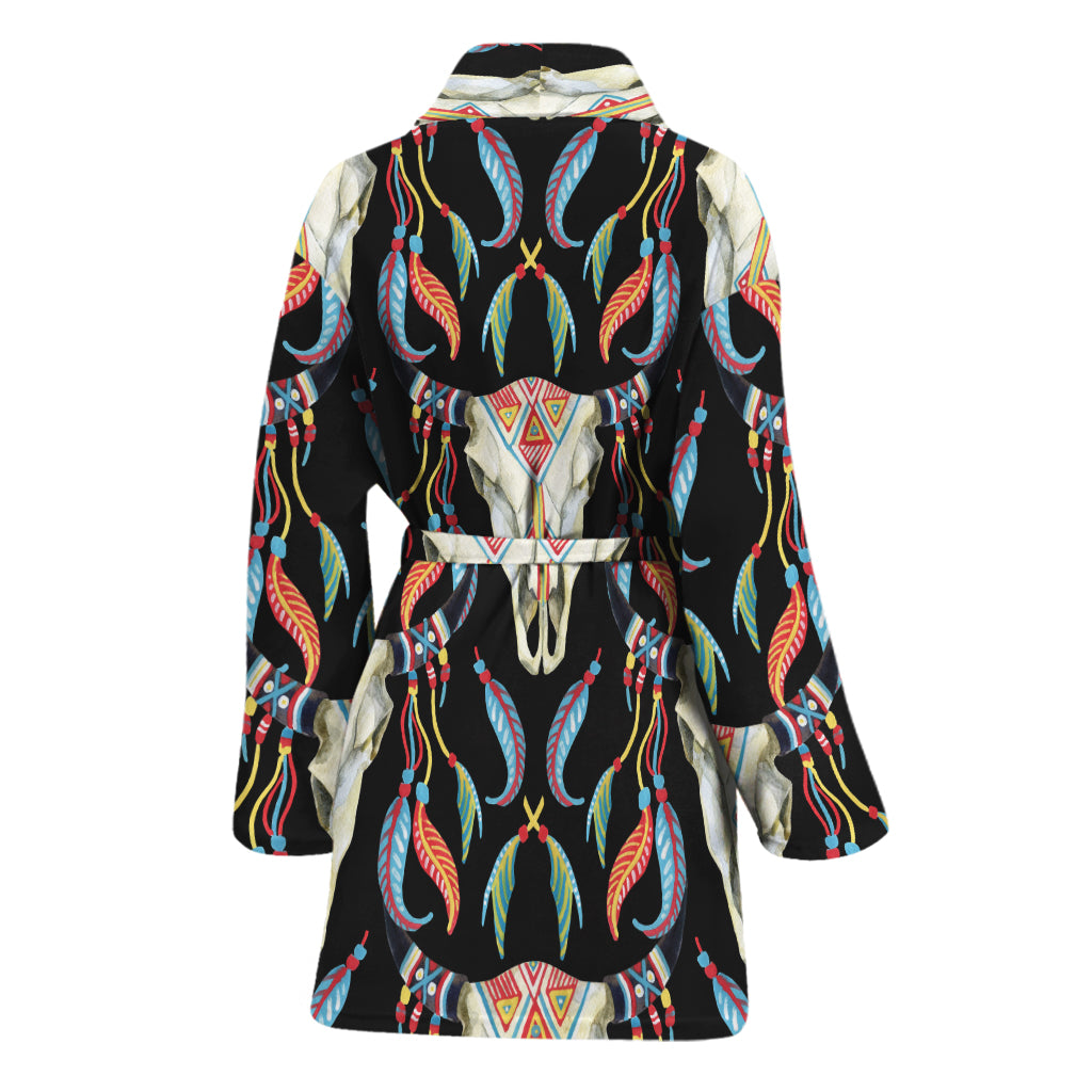 Native Buffalo Pattern Print Women's Bathrobe