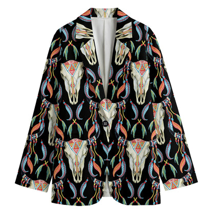 Native Buffalo Pattern Print Women's Blazer