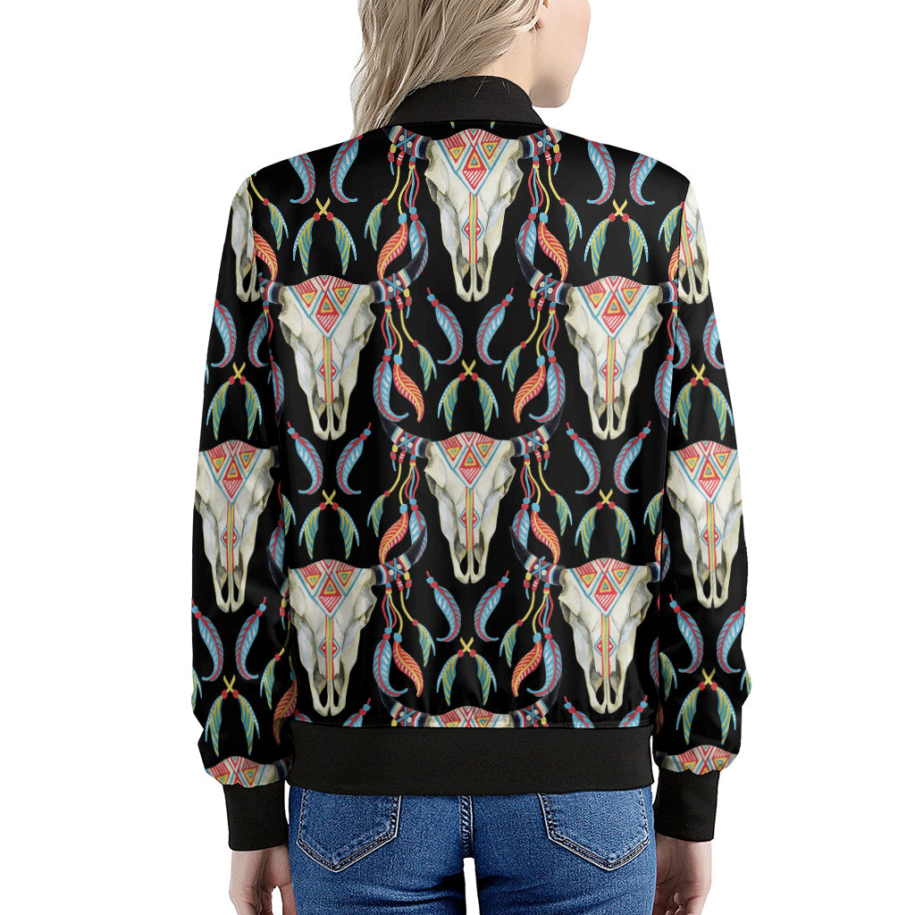 Native Buffalo Pattern Print Women's Bomber Jacket