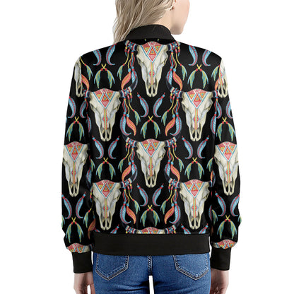 Native Buffalo Pattern Print Women's Bomber Jacket