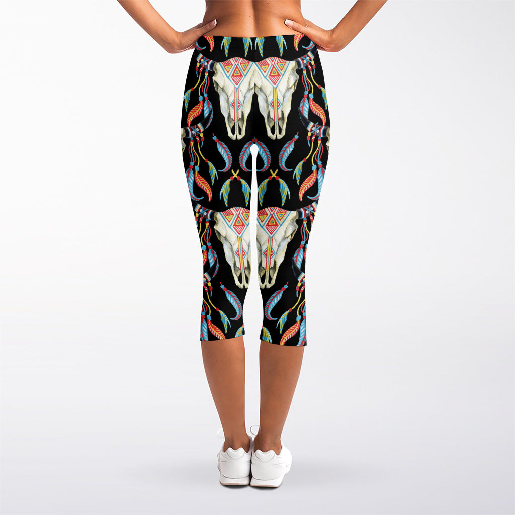 Native Buffalo Pattern Print Women's Capri Leggings