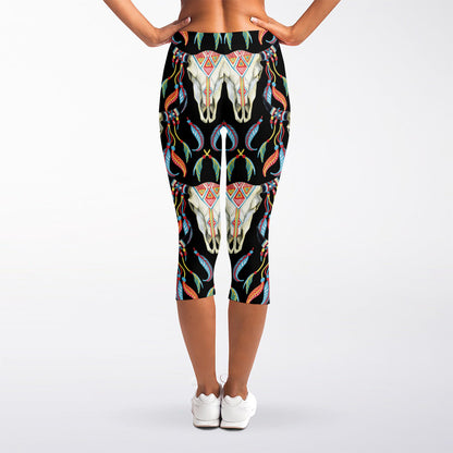 Native Buffalo Pattern Print Women's Capri Leggings