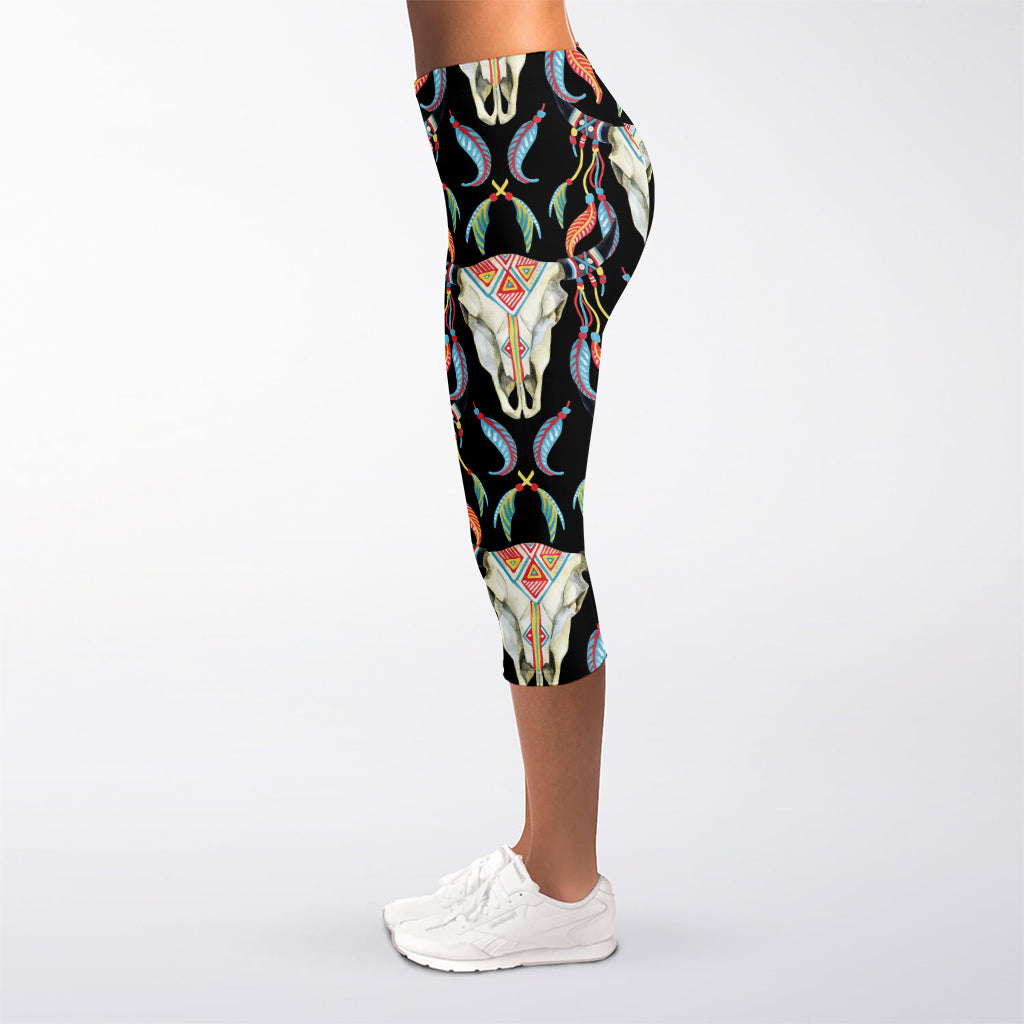 Native Buffalo Pattern Print Women's Capri Leggings