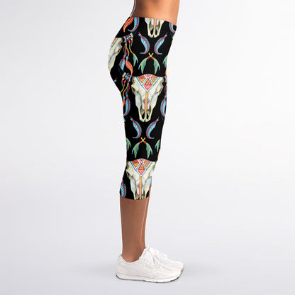 Native Buffalo Pattern Print Women's Capri Leggings