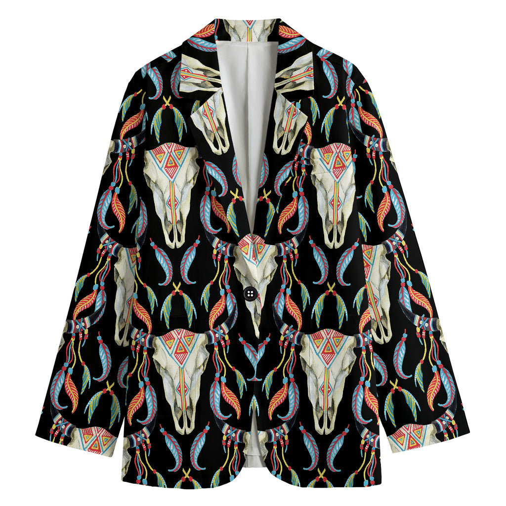 Native Buffalo Pattern Print Women's Cotton Blazer