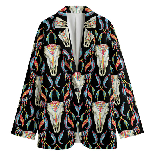 Native Buffalo Pattern Print Women's Cotton Blazer