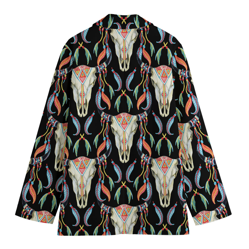 Native Buffalo Pattern Print Women's Cotton Blazer