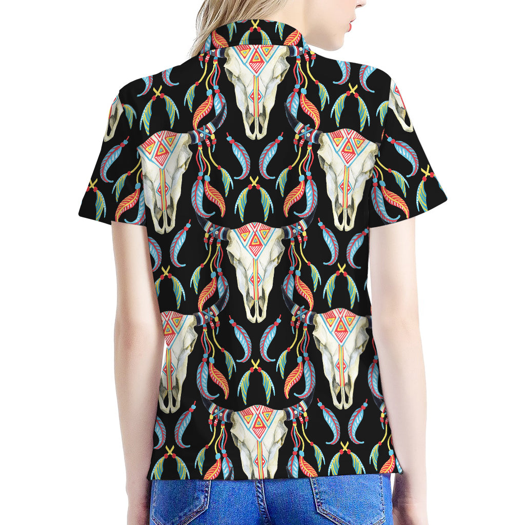 Native Buffalo Pattern Print Women's Polo Shirt