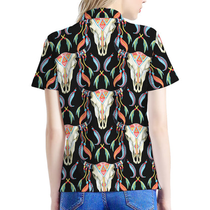 Native Buffalo Pattern Print Women's Polo Shirt