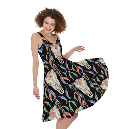 Native Buffalo Pattern Print Women's Sleeveless Dress
