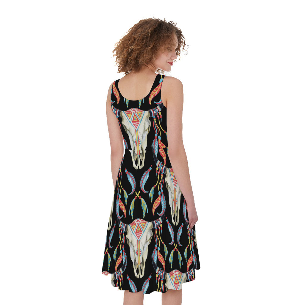 Native Buffalo Pattern Print Women's Sleeveless Dress