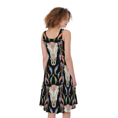 Native Buffalo Pattern Print Women's Sleeveless Dress