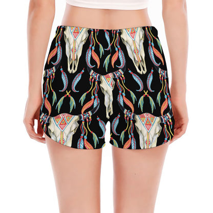Native Buffalo Pattern Print Women's Split Running Shorts