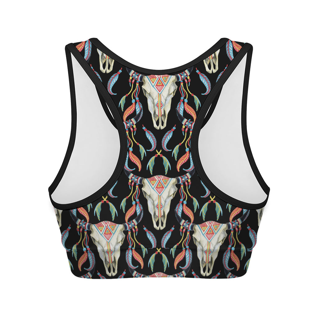 Native Buffalo Pattern Print Women's Sports Bra