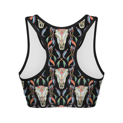 Native Buffalo Pattern Print Women's Sports Bra