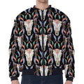 Native Buffalo Pattern Print Zip Sleeve Bomber Jacket