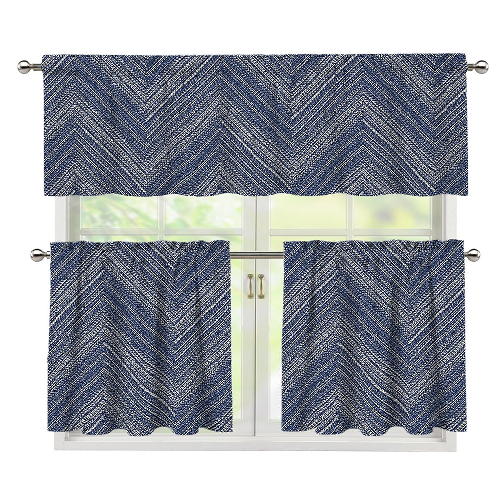 Native Denim Jeans Pattern Print 3 Piece Kitchen Curtains