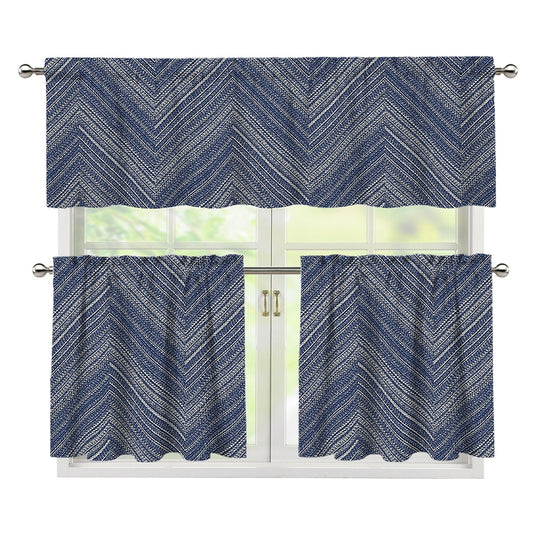 Native Denim Jeans Pattern Print 3 Piece Kitchen Curtains