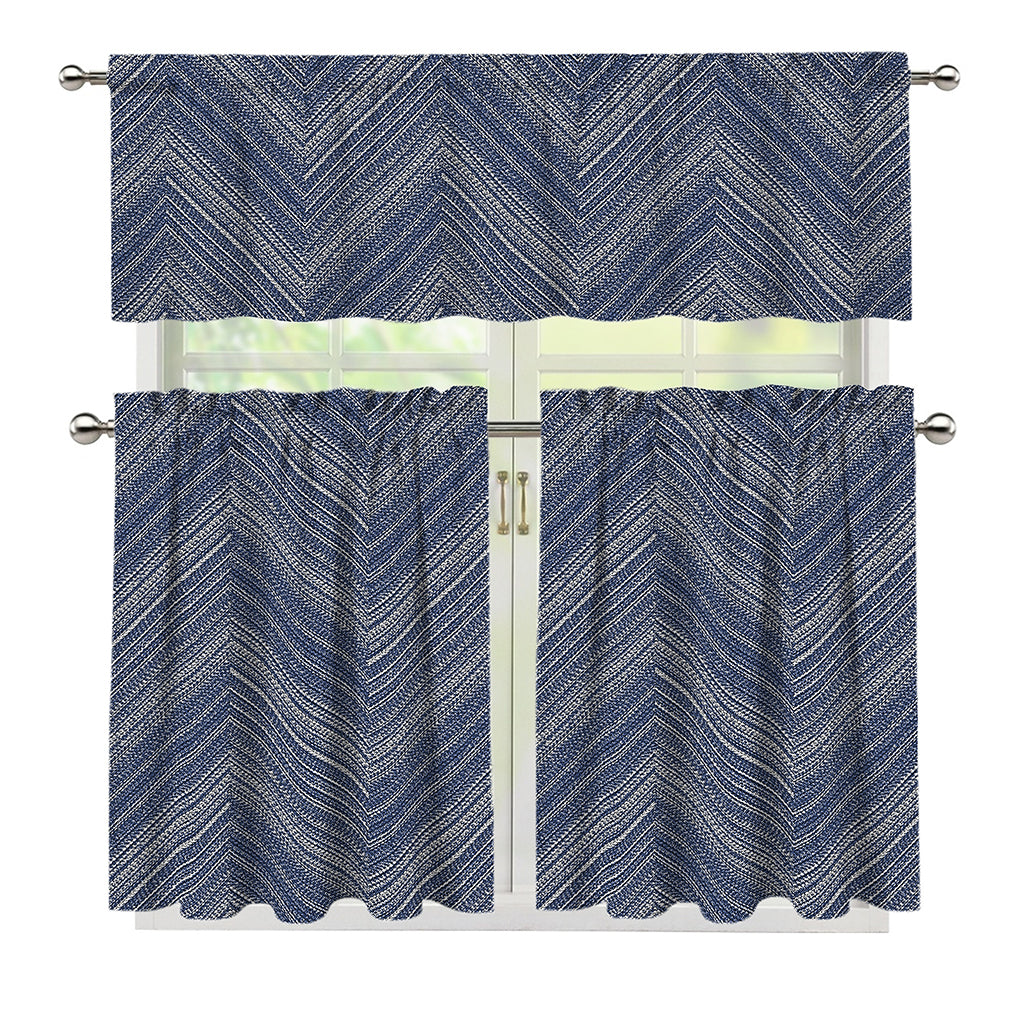Native Denim Jeans Pattern Print 3 Piece Kitchen Curtains