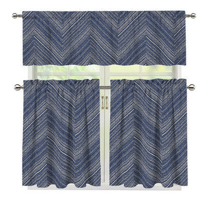 Native Denim Jeans Pattern Print 3 Piece Kitchen Curtains