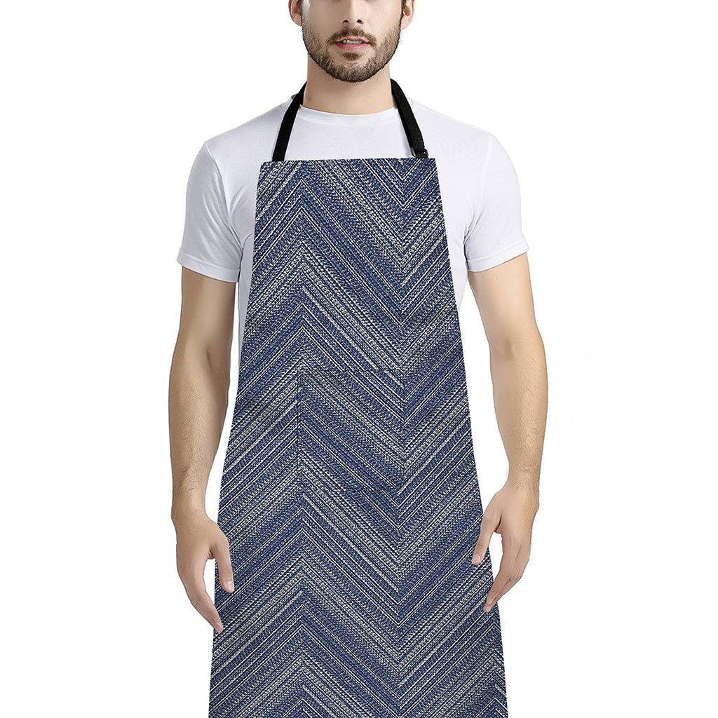 Native Denim Jeans Pattern Print Bib Apron With Pocket