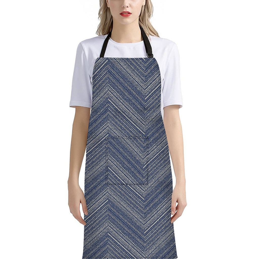 Native Denim Jeans Pattern Print Bib Apron With Pocket
