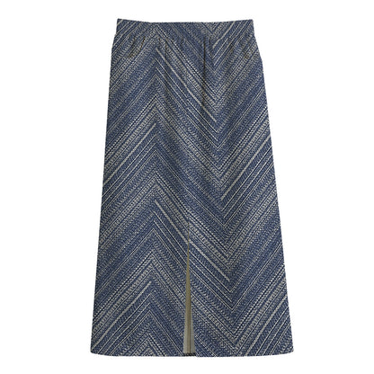 Native Denim Jeans Pattern Print Cotton Front Slit Maxi Skirt