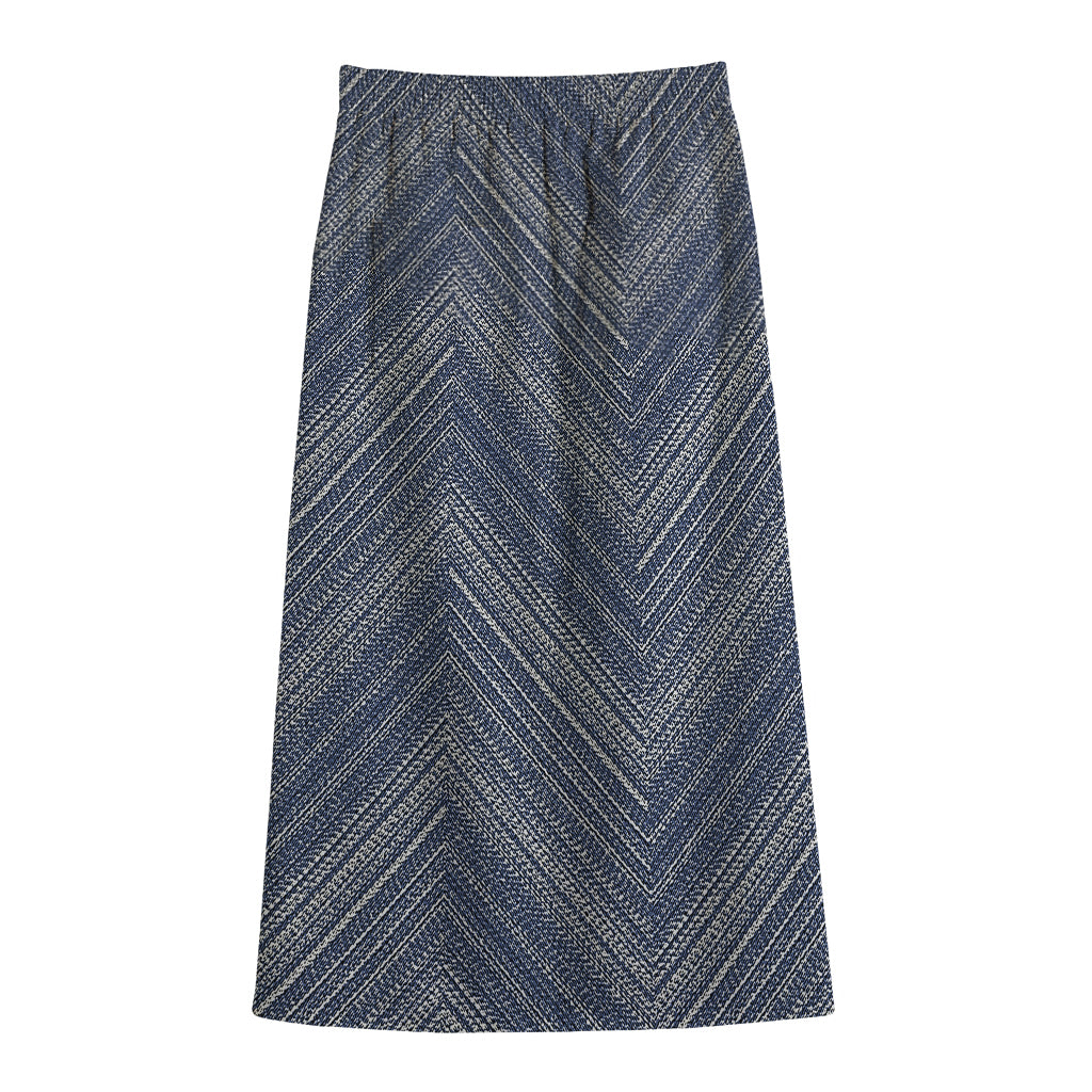 Native Denim Jeans Pattern Print Cotton Front Slit Maxi Skirt