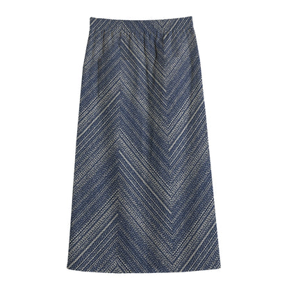 Native Denim Jeans Pattern Print Cotton Front Slit Maxi Skirt