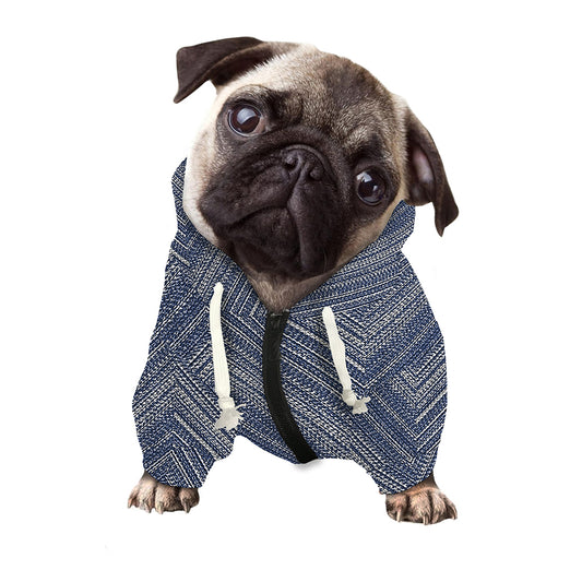 Native Denim Jeans Pattern Print Dog Zip Up Hoodie