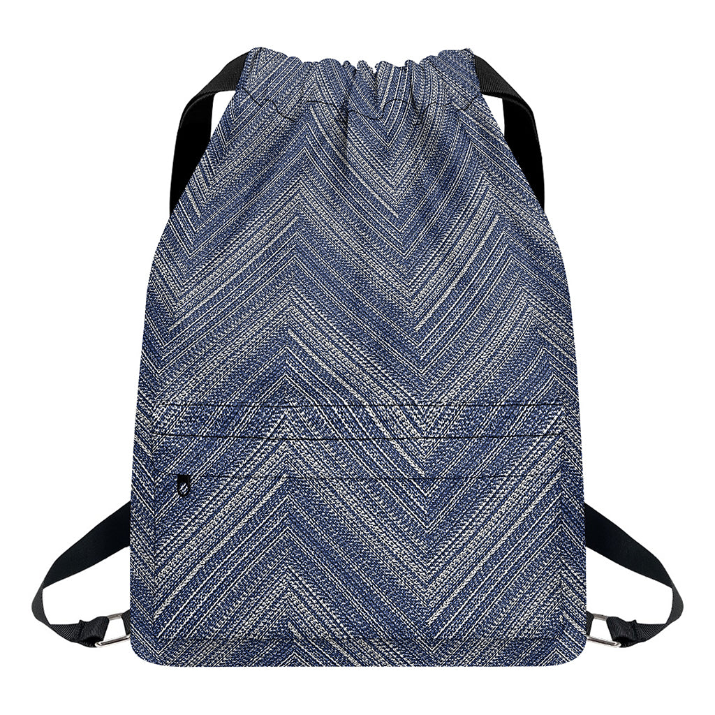 Native Denim Jeans Pattern Print Drawstring Backpack
