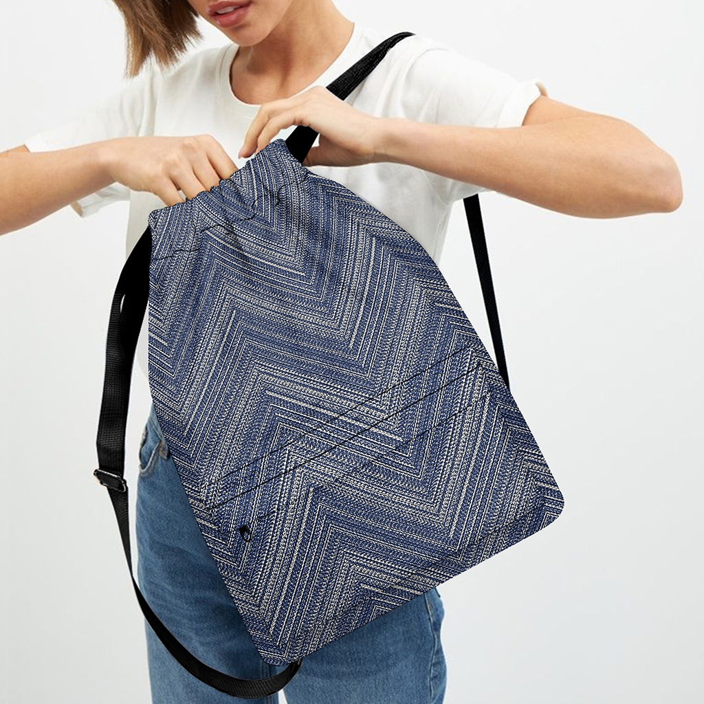 Native Denim Jeans Pattern Print Drawstring Backpack