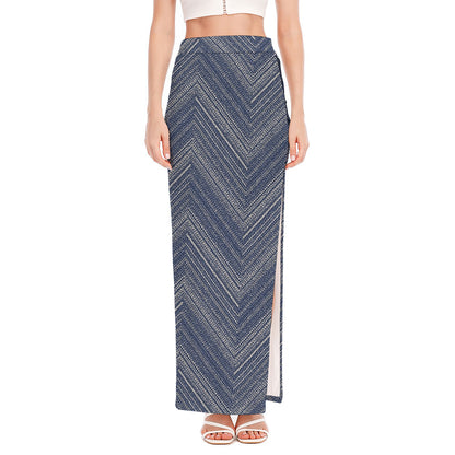 Native Denim Jeans Pattern Print High Slit Maxi Skirt