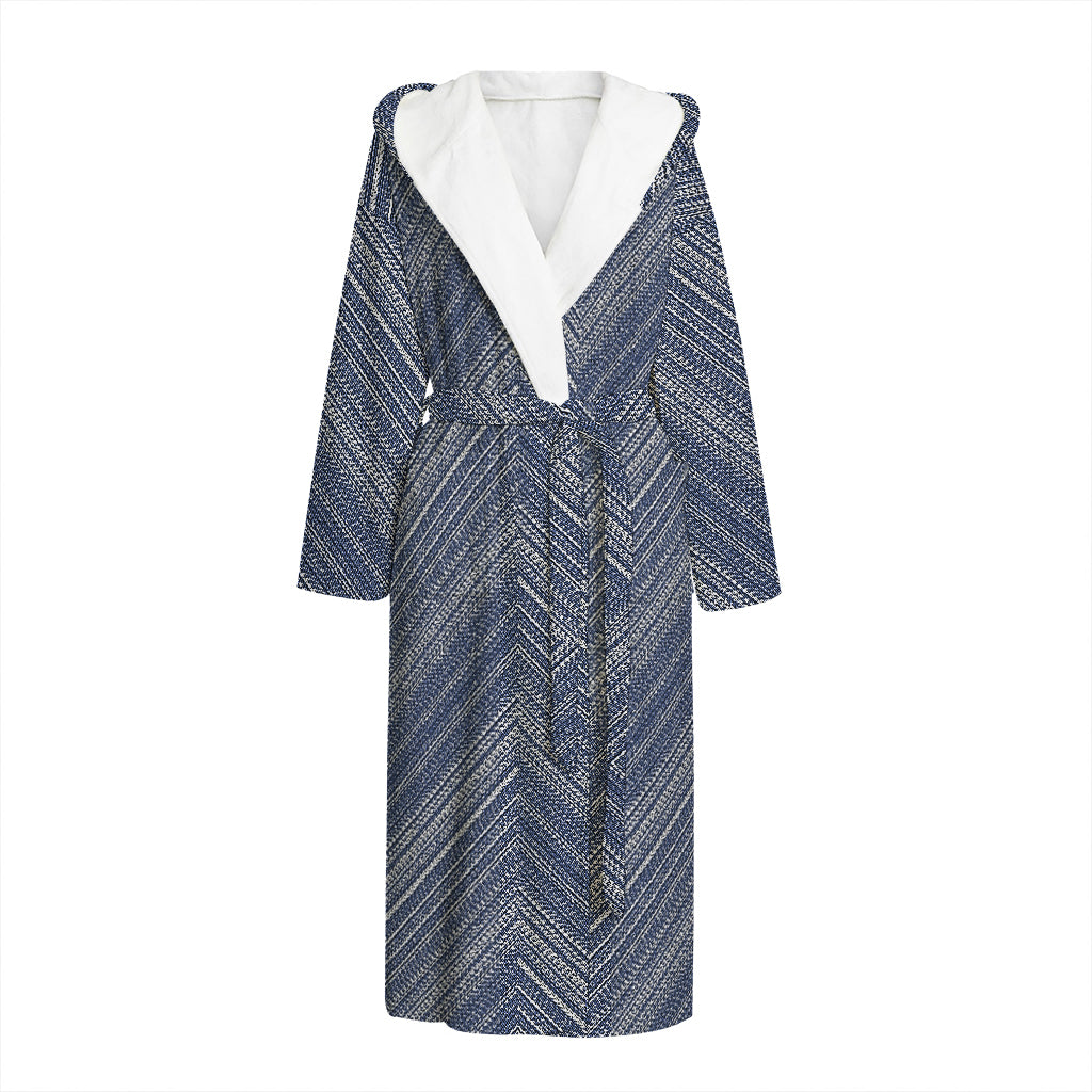 Native Denim Jeans Pattern Print Hooded Bathrobe