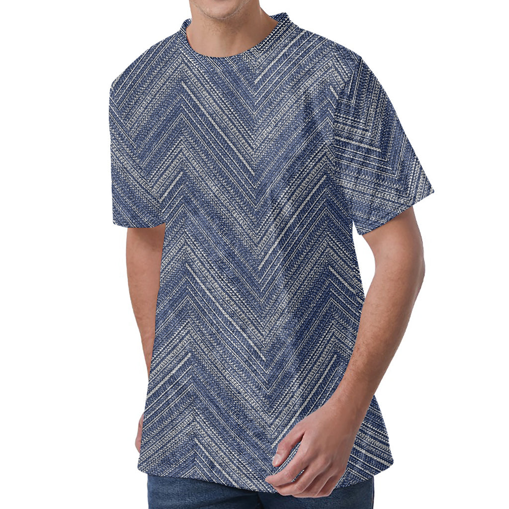 Native Denim Jeans Pattern Print Men's Velvet T-Shirt
