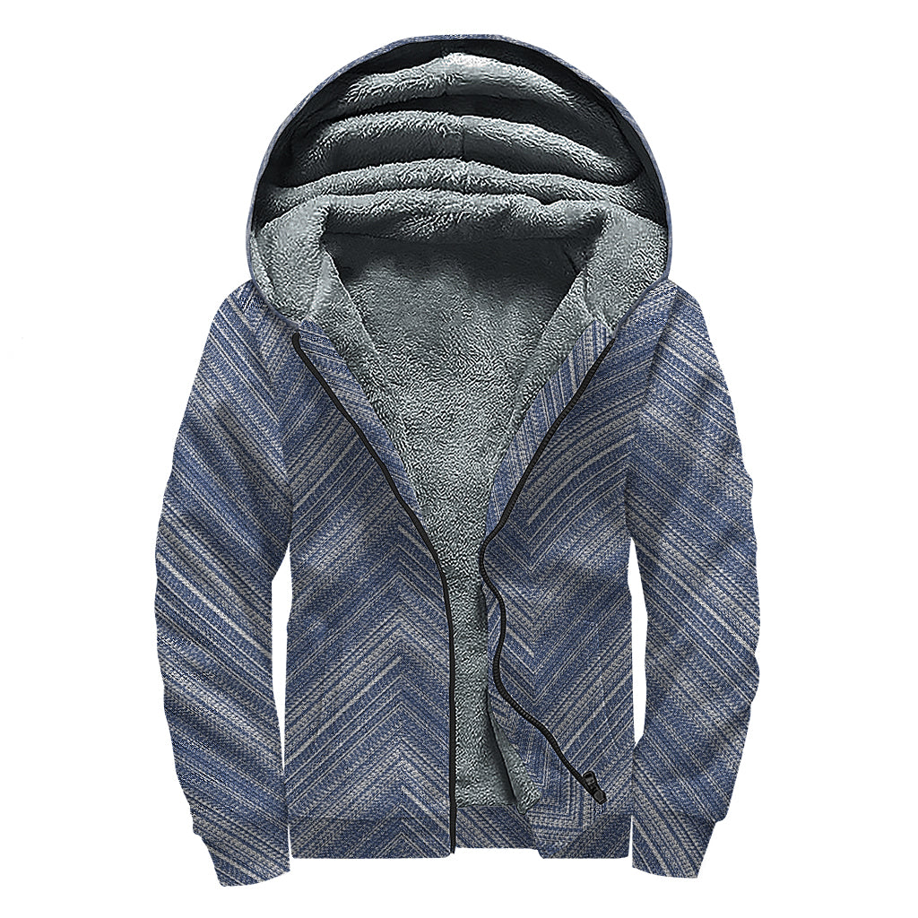 Native Denim Jeans Pattern Print Sherpa Lined Zip Up Hoodie