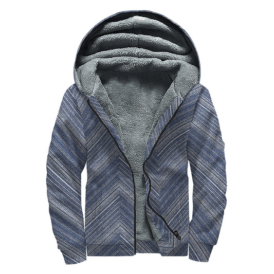 Native Denim Jeans Pattern Print Sherpa Lined Zip Up Hoodie