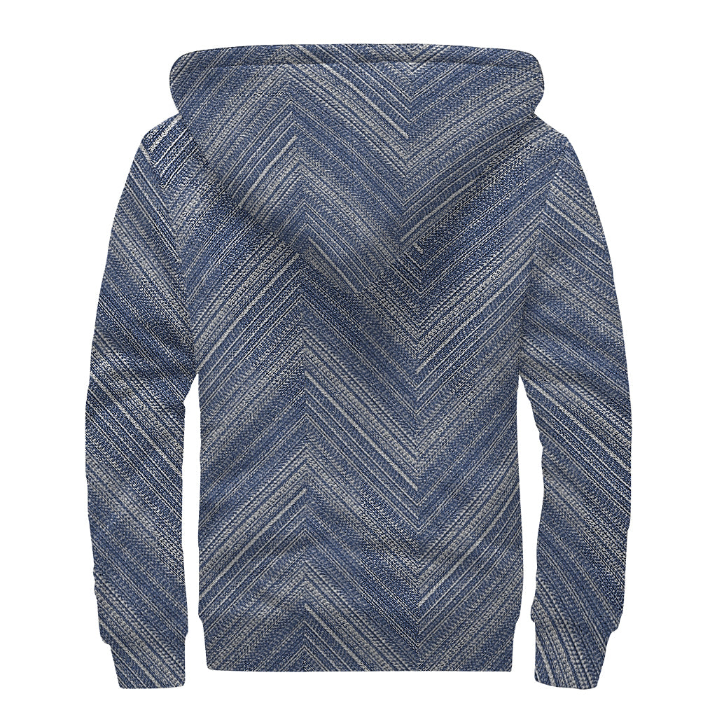 Native Denim Jeans Pattern Print Sherpa Lined Zip Up Hoodie