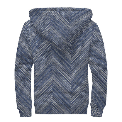 Native Denim Jeans Pattern Print Sherpa Lined Zip Up Hoodie